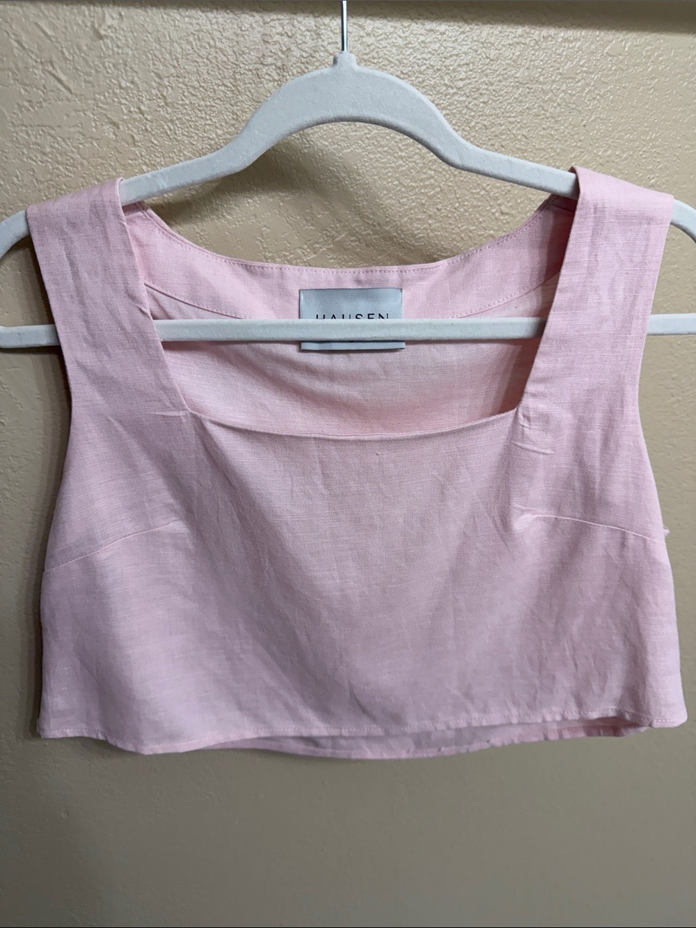 Hansen Pink Linen Square-Neck Crop Top size Small